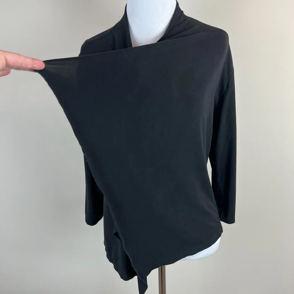 Bamboo by Creation Cardigan Topper Womens Medium Black Draped Open‎ 3/4 Sleeve M
